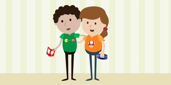 Niño y niña gamers abrazandose mientras sostienen videojuegos 