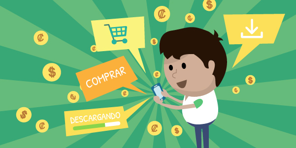 Eduardo descargando aplicaciones móviles de pago