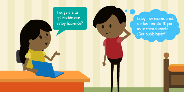 Conversación entre una niña y su padre sobre el uso de las TIC