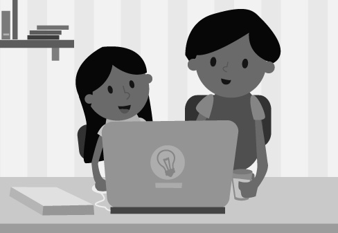 Niña y su padre frente a una computadora portátil 