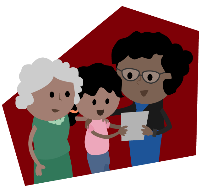 Niña, abuela y madre haciendo uso seguro y responsable de las TIC